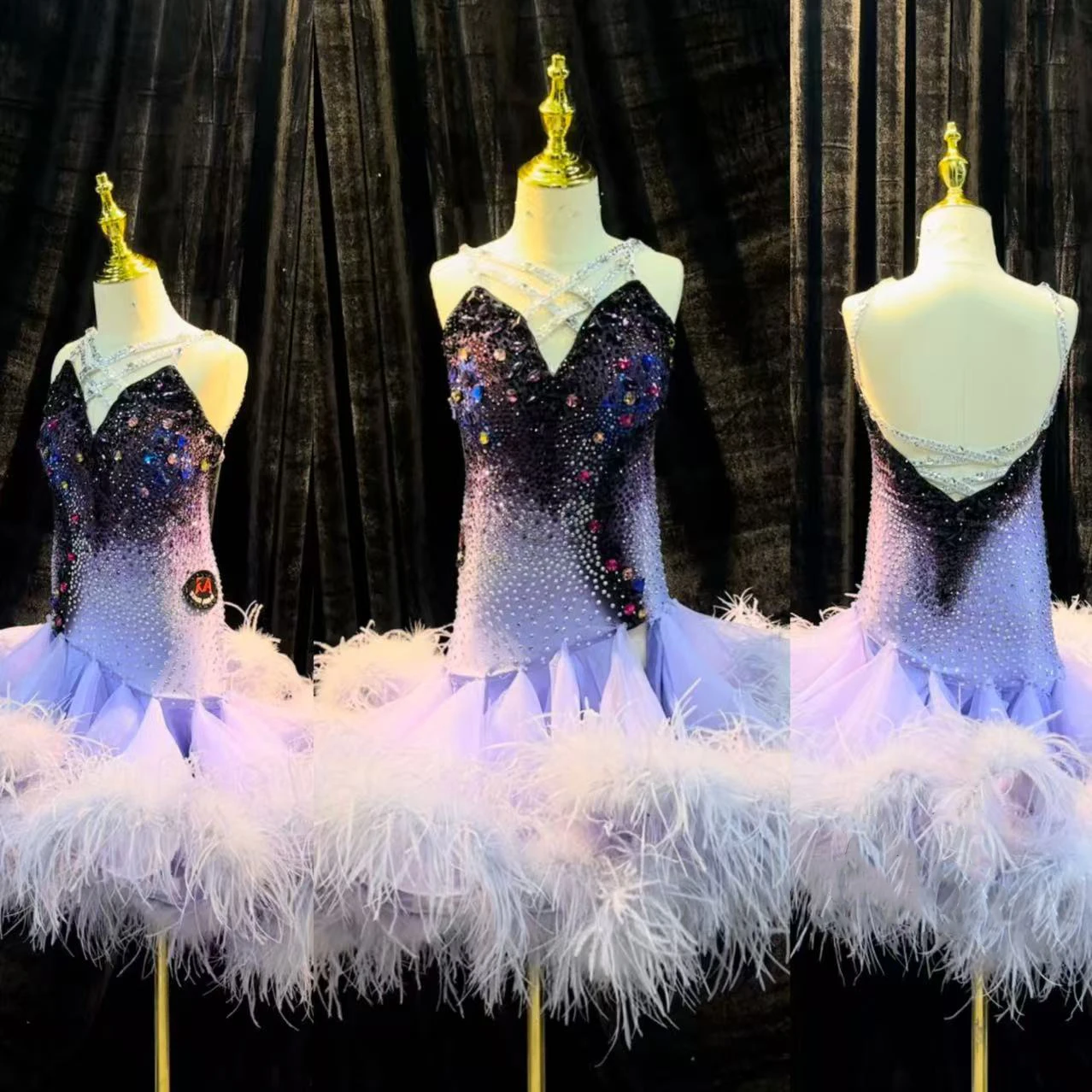 Dança latina adulto crianças vestido ab pedra high-end personalizado gradiente roxo contrastante precisamente tango roupas femininas