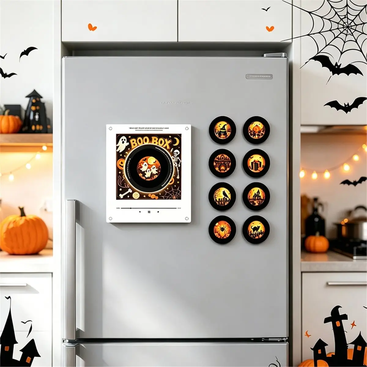 Halloween Automatic Singing Magnetic Fridge Magnet Induction Refrigerator Magnetic Disc Rotary Disc Night Light