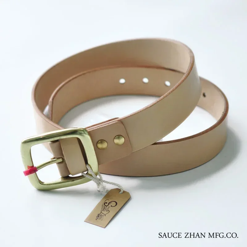 SauceZhan Brass Buckle Belt Genuine Leather Cowskin Mens Belts Luxury Waist Belts  Belts for Jeans Italian Full-grain Leather