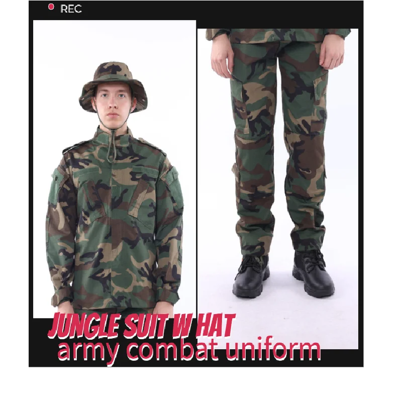 

Green Camouflage Ribstop Shirt Cargo Pants With Hat
