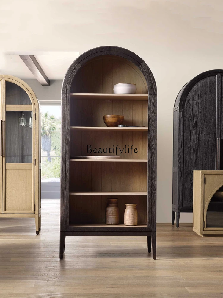 American Light Luxury Solid Wood Bookcase Modern Minimalist Open French Retro Arch Storage