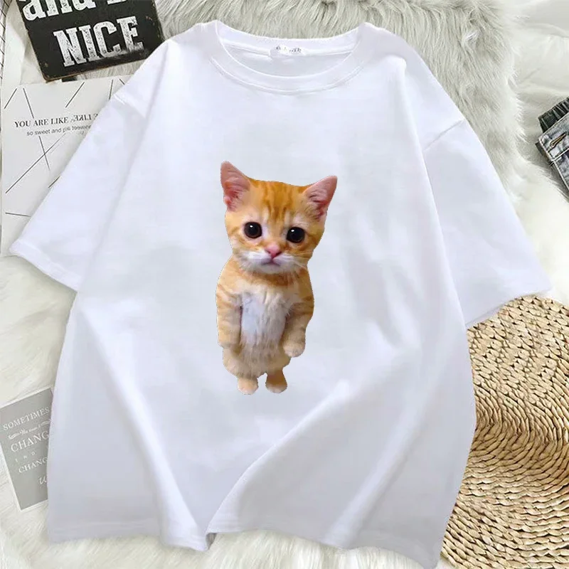 Funny El Gato Meme Sad Crying Cat Munchkin Kitty 3D Print Women Casual T-Shirt Summer Harajuku T Shirts Casual Fashion Clothes
