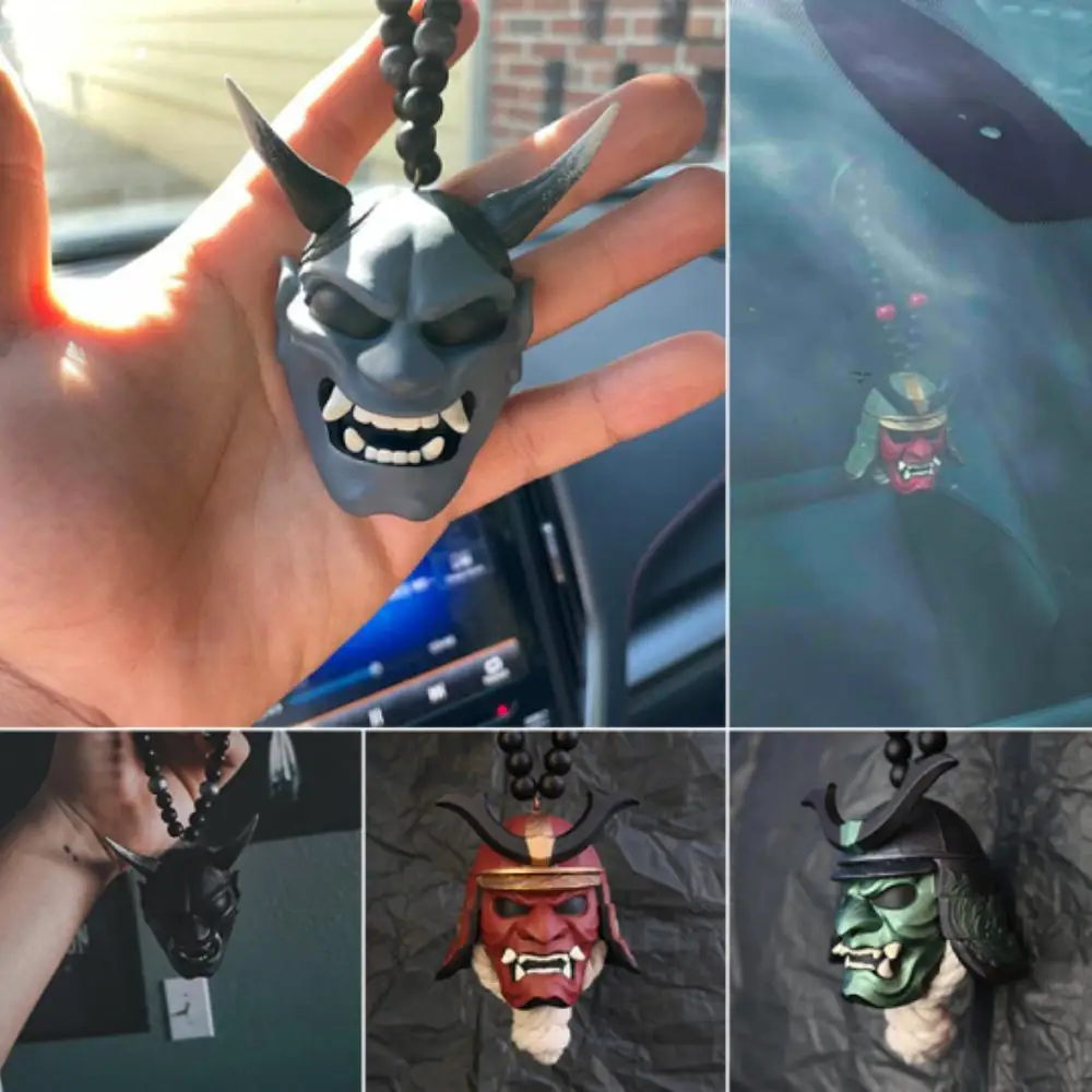 Japanese Oni Samurai Helmet Car Hanging Pendant Car Rear View Mirror Pendant Samurai Kabuto Masks Halloween Decorations Gift