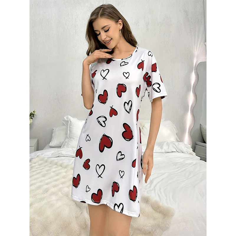 Summer Sexy Short Sleep Shirts For Women Milk Silk Nightgowns Home Clothes Sleepwear Lingerie XS-XL Plus Size Night Dress Women