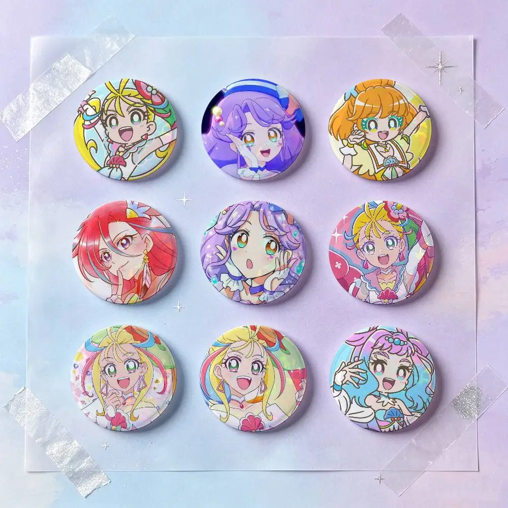 Tropical-Rouge! Pretty Cure Anime Badges Button Round Creative Pin Brooch Badge Bag Decor Accessories Fans Collect Friends Gifts
