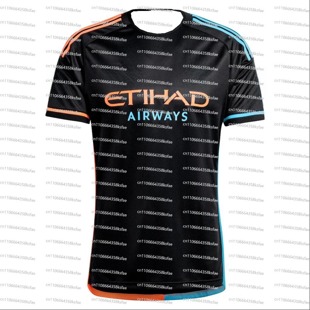 Camiseta de fútbol transpirable de malla con estampado 3D para hombre, ropa deportiva con rayas negras, naranjas y azules claras, ajuste suelto de secado rápido