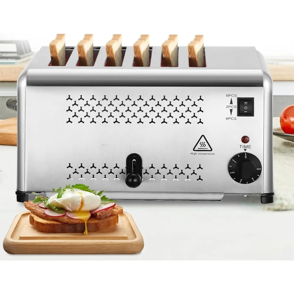 

Commercial toaster with 6 0.6-inch slots, restaurant 110V 8.5 inches deep x 16.5 inches wide x 8.3 inches high stainless steel