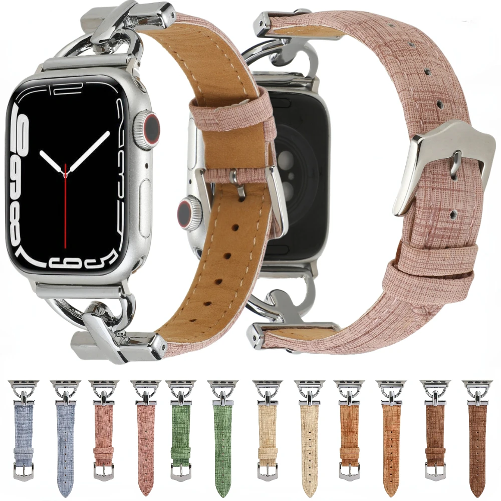 

Leather Strap For Apple Watch Band Ultra 49mm 8 7 45mm 41mm Business Retro Bracelet for iWatch 6 5 4 SE 44mm 40mm 42mm 38mm Belt