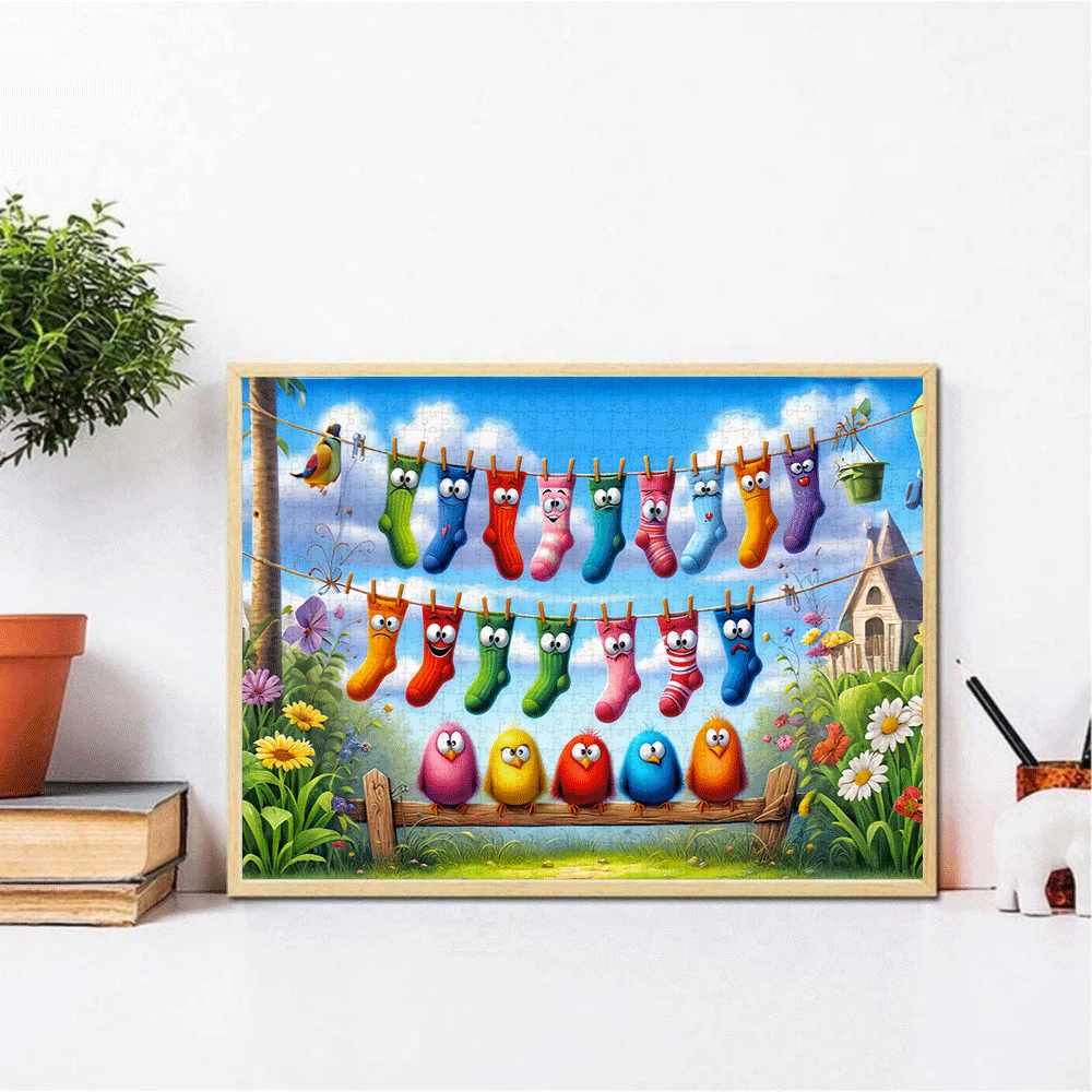 1000 stuks kleurrijke sokken en vogels puzzel - groot doe-het-zelf familiespel voor volwassenen, leuke hersenuitdaging met levendige papieren puzzel