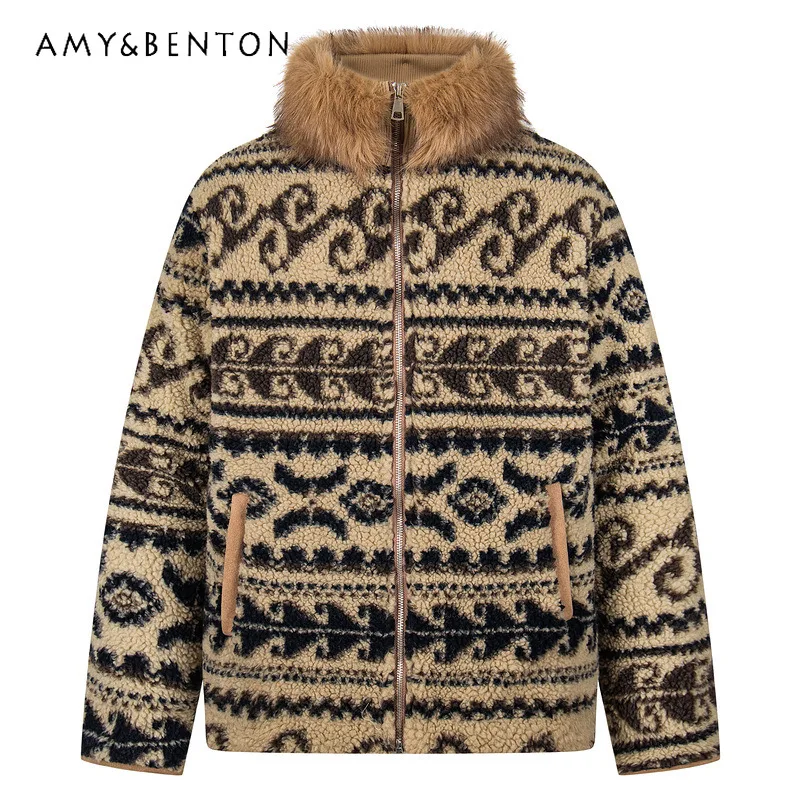 

Christmas Fur Stand Collar Faux Shearling Coats 2025 Winter New Loose Sweet Cool Thickened Warm Padded Fleece Jackets Unisex