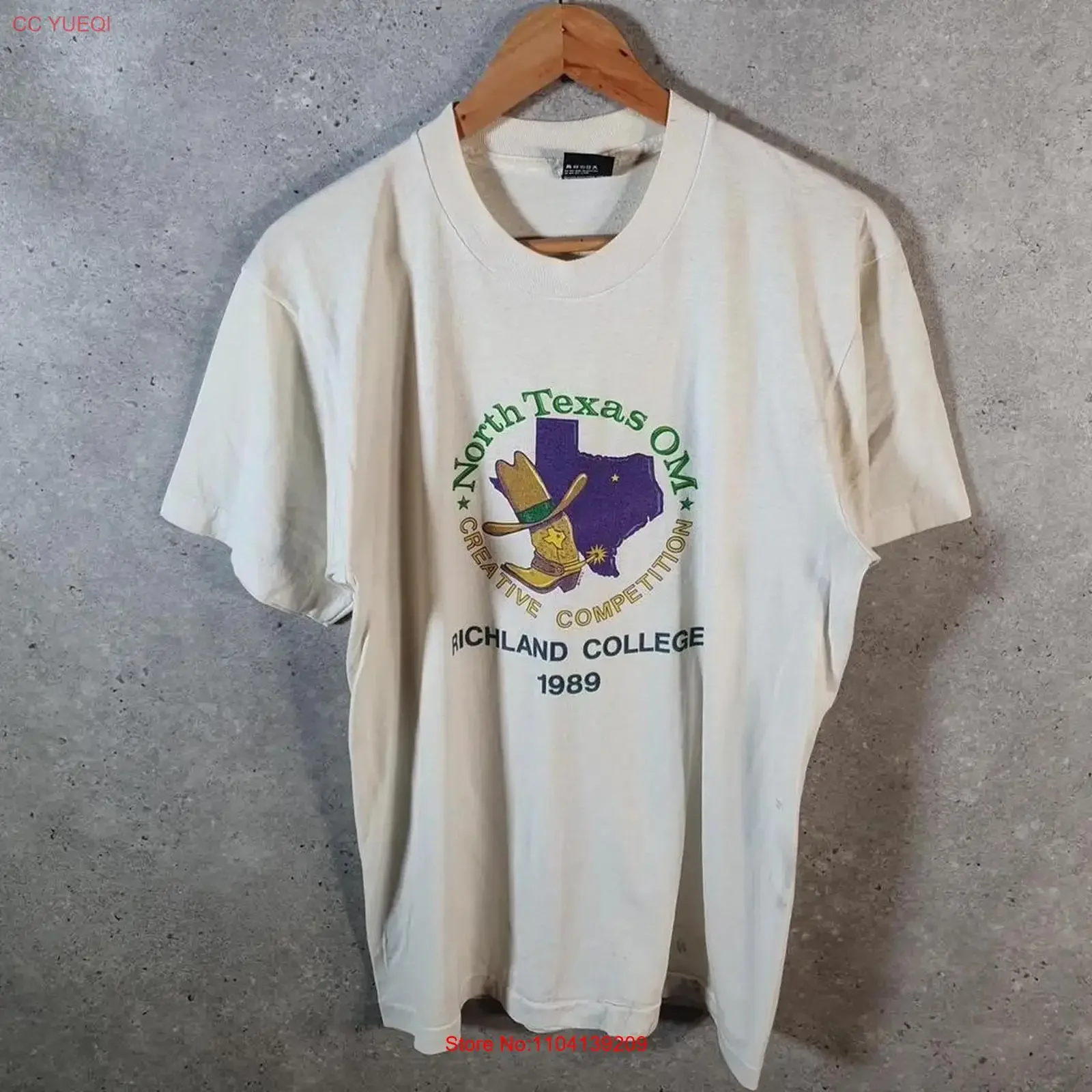 Vintage Screen Stars North Texas OM Richland College 1989 T Shirt Mens Large long or short sleeves vintage Washed homme
