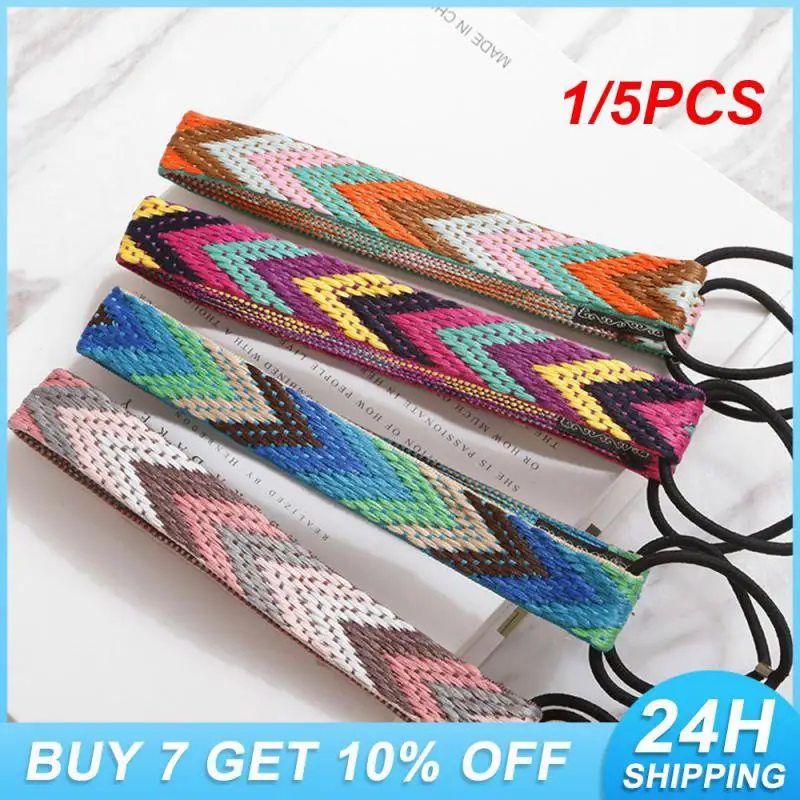 1/5PCS Ethnic Retro Style Embroidered Headband High Quality Ethnic Embroidery Headband Braided Headband Popular Geometry Scarf