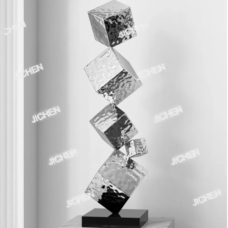 

ZQ Stainless Steel Geometric Modeling Statues Modern Simple Luxury Living Room Entrance Hall Lobby Creative Sculptures Home Deco