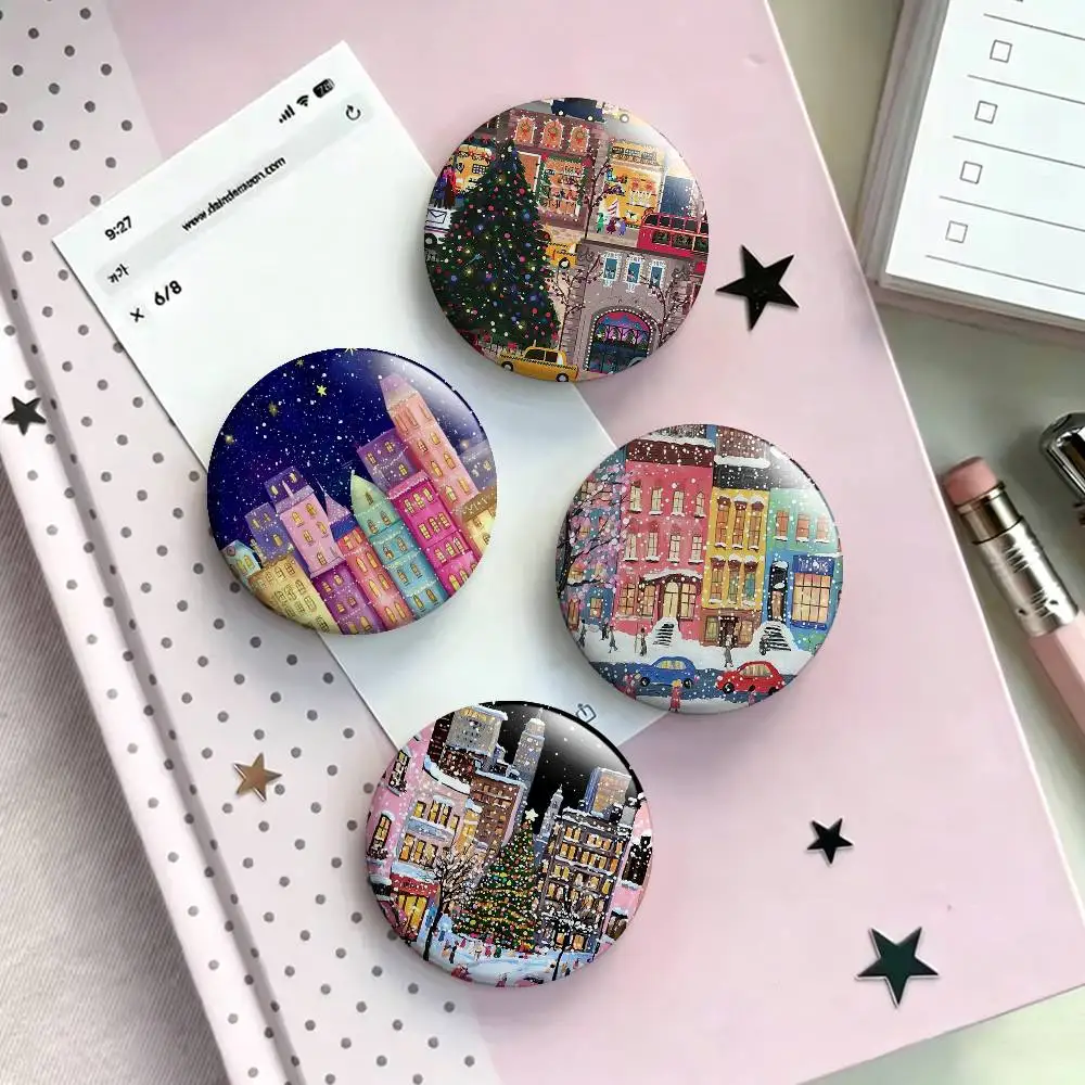 Christmas Town Laser Badge Creative Pins Brooch for Bag Clothes Hat Decor Gifts Fans Collect