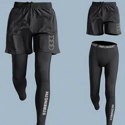 Men's 2 in1 Compression Sport Pants Quick Dry Training Athletic Pants Male Gym Fitness Jogging Running Workout Trousers