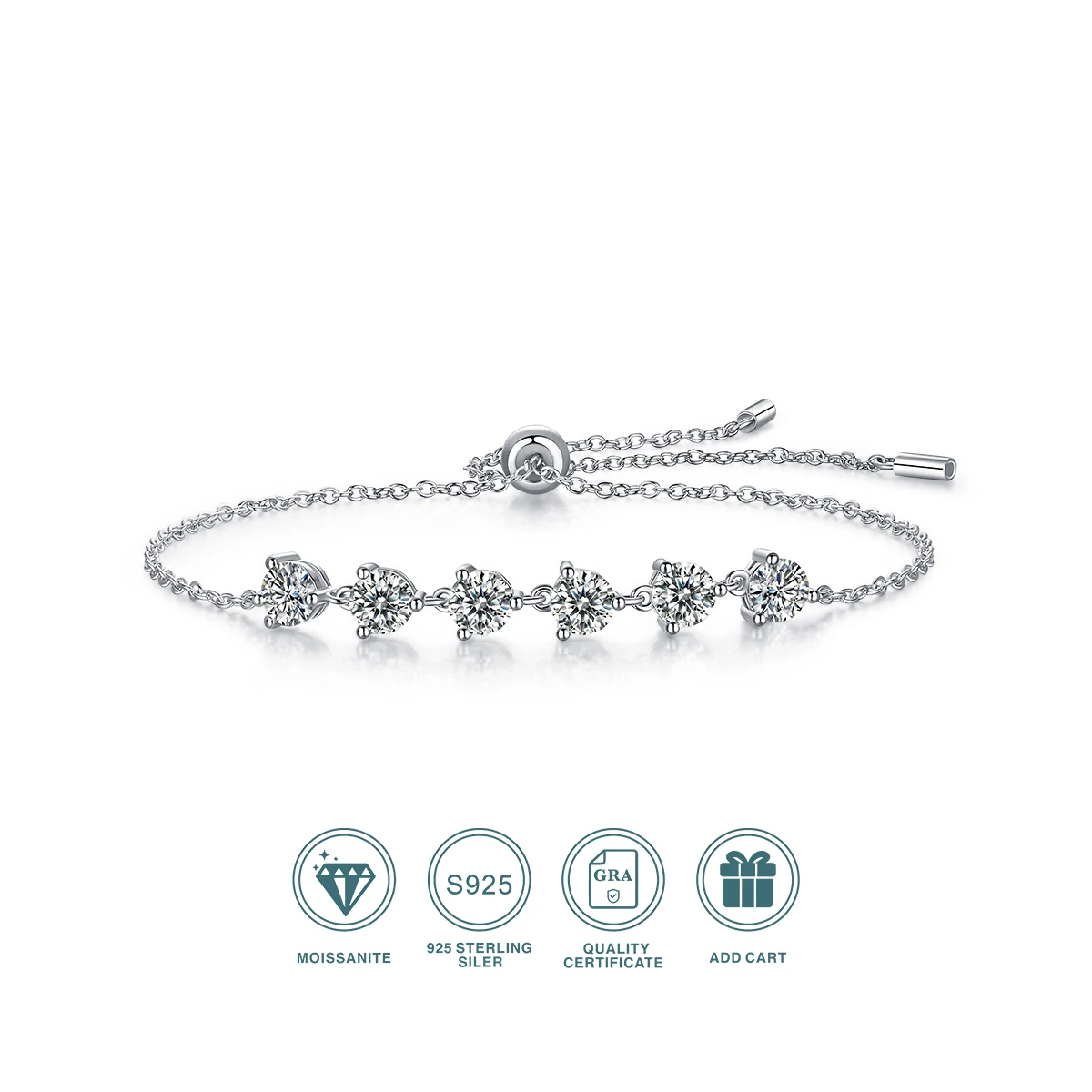 5.0 Moissanite Tennis Bracelet Adjustable Length, S925 Silver Plated 18k Gold , Homecoming & Graduation Season Gifts Daily Wear