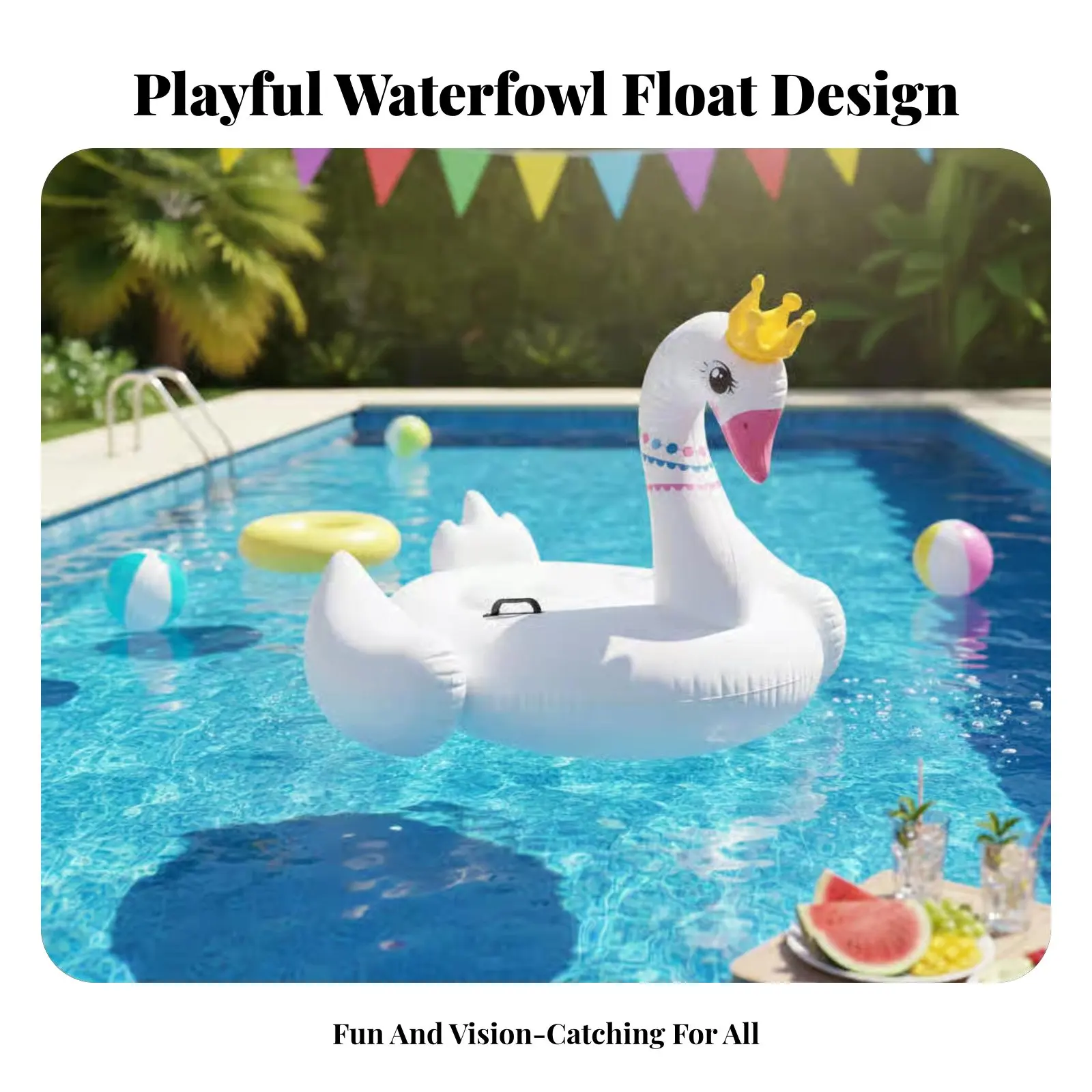 Crown Goose Aufblasbare Pool-Luftmatratze, Großes Tier-Reittier, Wasserspielzeug für Kinder und Erwachsene, Sichere Griffe, PVC, Pool, Wasserpark