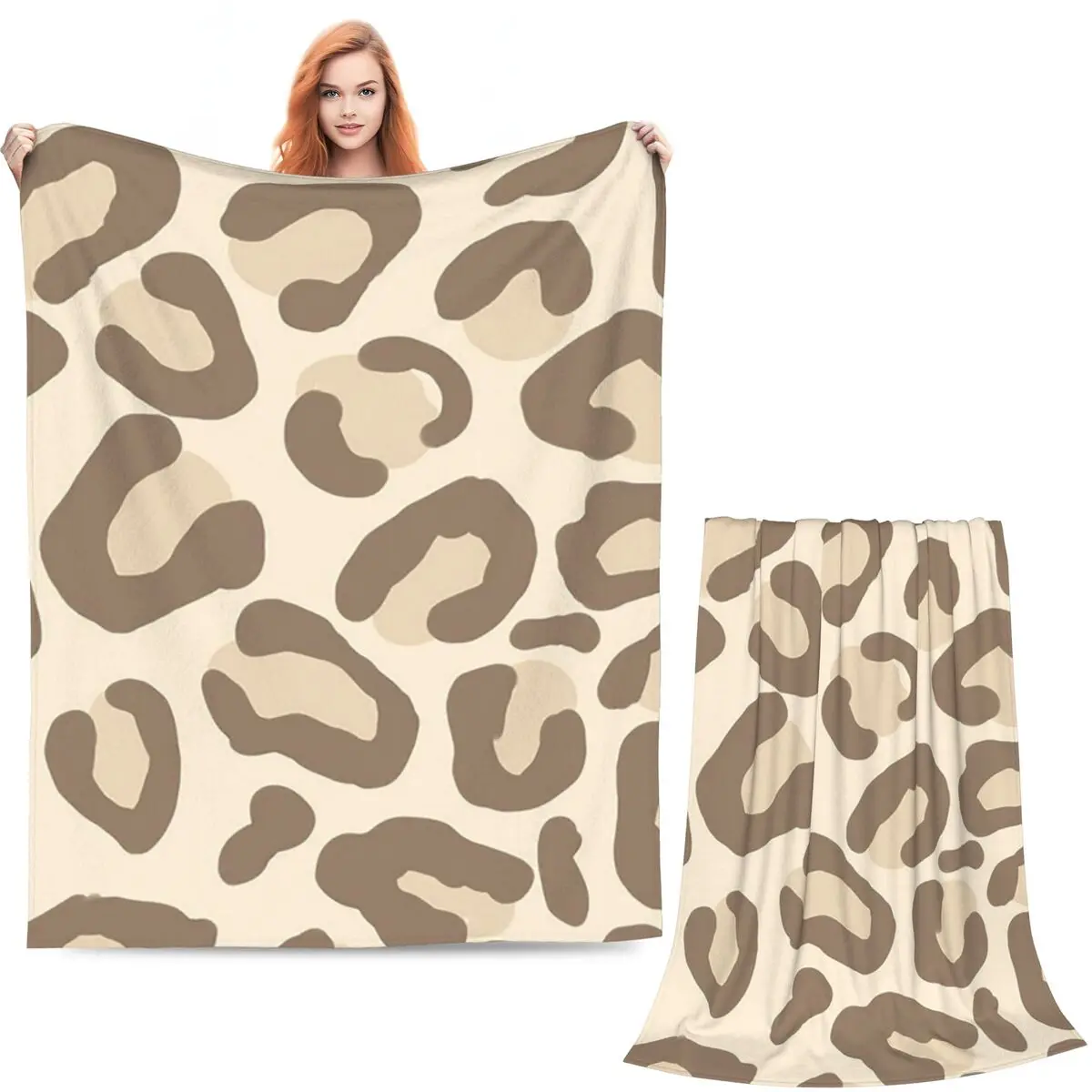 Light Brown Leopard Pattern Blanket Soft Warm Flannel Throw Blanket Cover for Bed Living room Picnic Travel Home Sofa