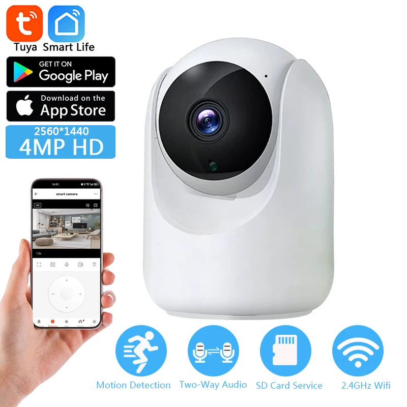 4MP Wifi Camera Tuya Smart Home Indoor Wireless IP Surveillance Cameras Baby Monitor Two-Way Audio Night Vision Smart Home CCTV