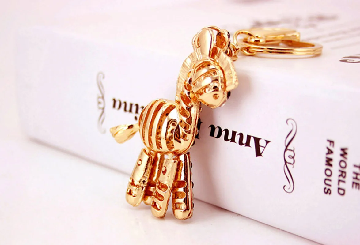 Cute Zebra Animal Zodiac Pony Rhinestone Car Keychain Ring Gift Pendant for Girlfriend Boyfriend Women Men Friends Lovers Colleagues Classmates