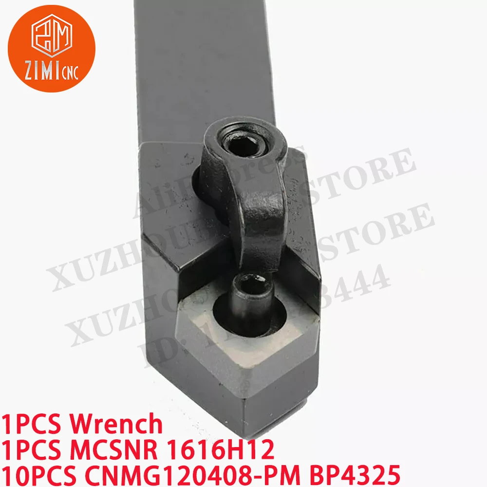 1 قطعة MCSNR1616H12 16 مم حامل أداة تحويل من كربيد المخرطة + 10 قطع CNMG120408-PM إدخالات كربيد CNC أدوات قطع ميكانيكية معدنية