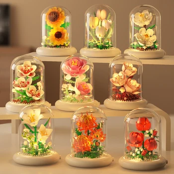 Eternal Flower Bouquet Bonsai Potted Plant Micro Building Blocks Model Home Decoration Toy For Kid Birthday Gift 16