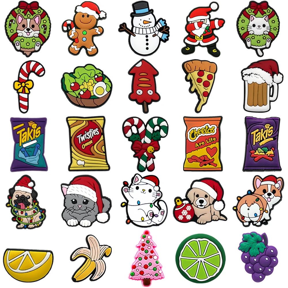 1/25 قطعة عيد الميلاد نمط الأحذية السحر احتفالي الفاكهة الليمون البيتزا الخضار سلطة إكسسوارات أحذية دبابيس لهدايا عيد الميلاد حفلة عيد الميلاد #1