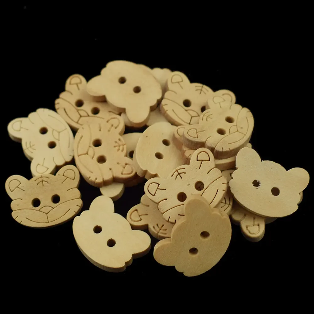 50PCS 19mm Wooden Tiger Button for Kids Clothes Cartoon Wood Buttons DIY Home Sewing Accessories Home DIY Handmade Craft Decor