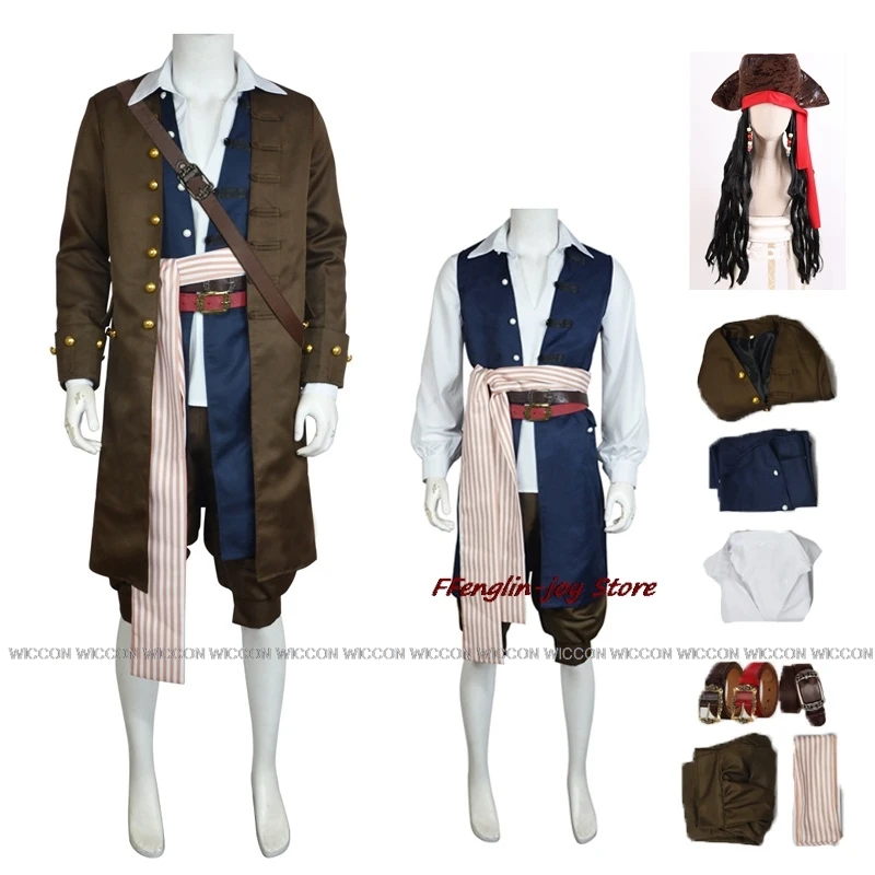 

Pirate Captain Cosplay Costume Halloween Party Carnaval Medieval Retro-Suit Vikings Adult Top Pants Jack Role Play Mens Movie