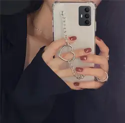 Soft Silicone Transparent Phone Case For TCL 306 305 30SE 3D Love Heart Wriststrap Chain Clear Phone Cover For TCL 305 306 30SE