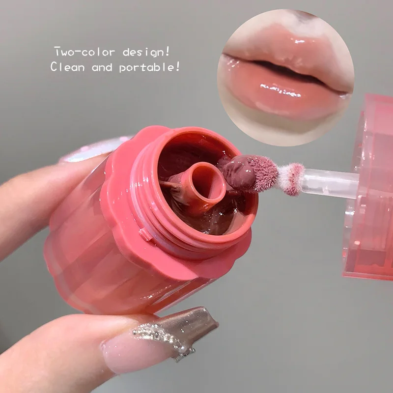 ゲゲベア ダブルソリッドリップグロス、ガラスのような質感の唇、自然な美白リップグロス、色落ちなし、長持ちするメイク