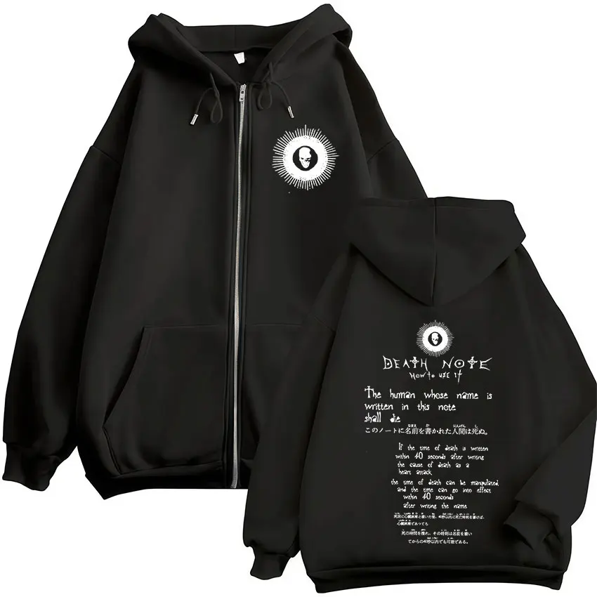 Anime Death Note How To Use It Ryuk Zipper Hoodies Men Women Clothing Fashion Long Sleeve Zip Up Hooded Sweatshirts Jackets Coat