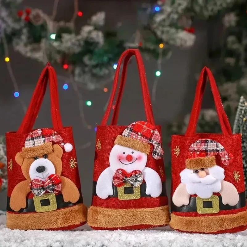 1-20PCS Christmas Tote Bags Snowman Reindeer Santa Claus Gift Bags for Kids Candy Storage Bags Xmas Party Holiday Decor Supplies