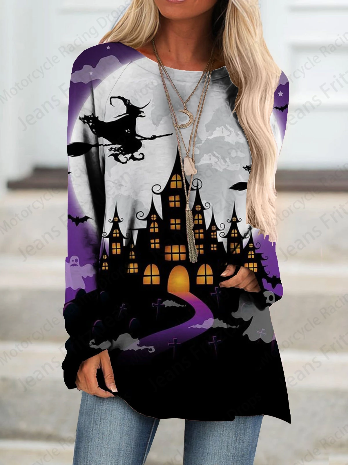 Cartoon Halloween 3d Print Long Sleeve T-shirt Women Fashion Crewneck Long Tunic Tops Women Falls Skull Clothing Femme Tops Y2k