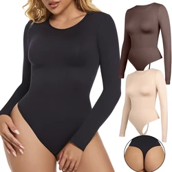 Long Sleeved Bodysuits Thong Shapewear Women Seamless Slim Tummy Control Underwear Belly Underbust Corset Female Clothing Autumn