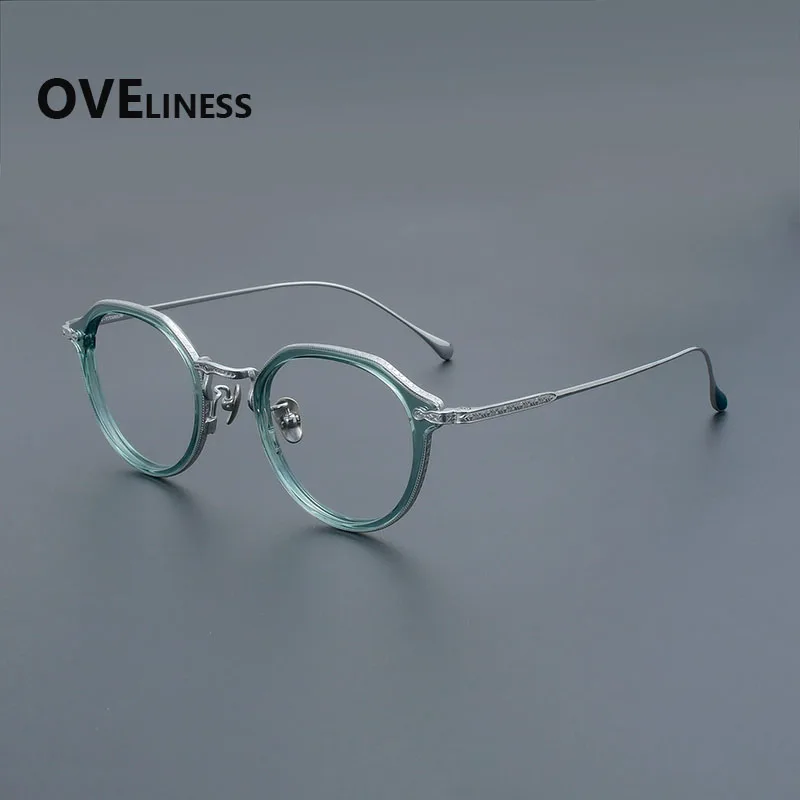إطار نظارات من التيتانيوم من خلات للنساء، إطارات نظارات دائرية كلاسيكية كلاسيكية للرجال