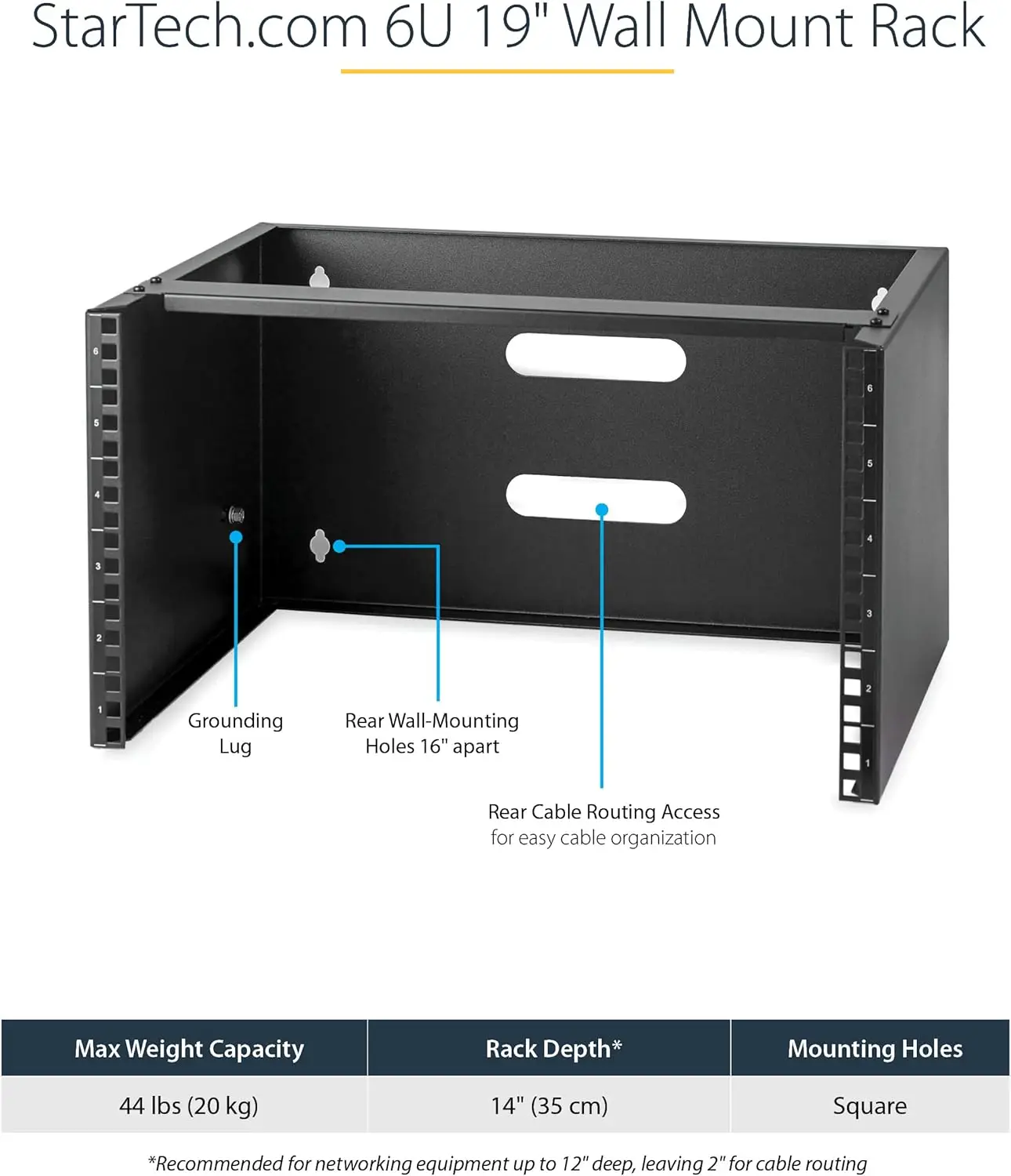 

6U Wall Mount Network Rack - 14 Inch Deep (Low Profile) - 19" Patch Panel Bracket for Shallow Server and IT Equipment