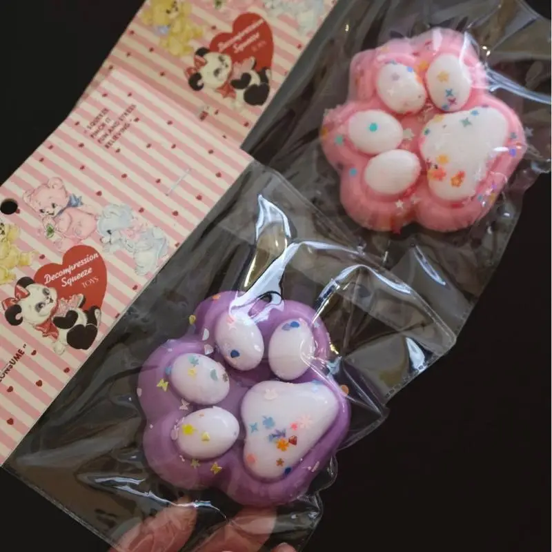 Kawaii Glitter Cat Paw Stress Relief Toy Soft TPR Slow Rising Squeeze Fidget for Party Favors