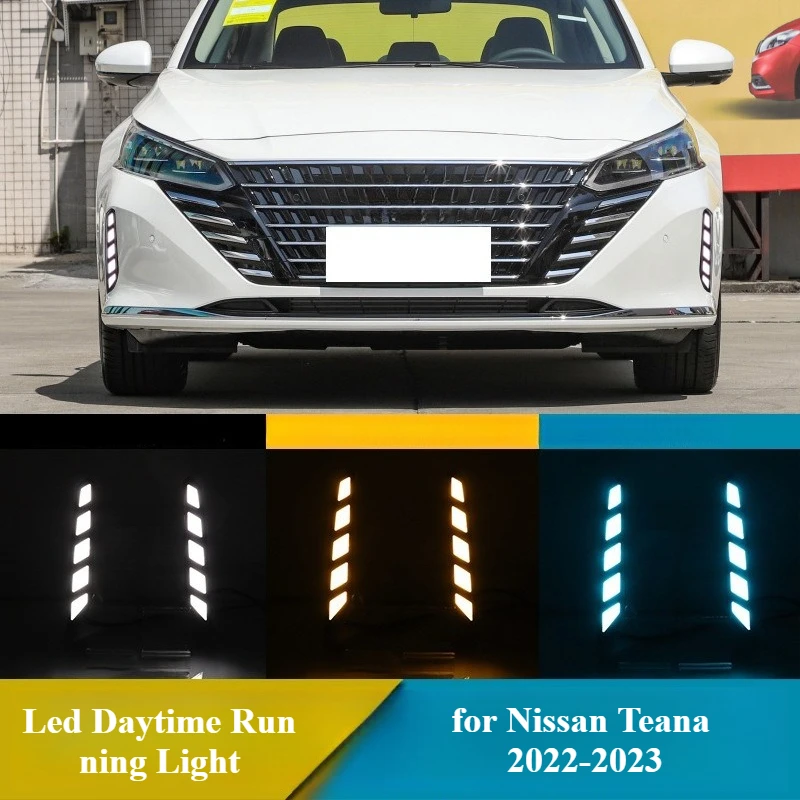 

for Nissan Teana 2022 2023 2Pc Led Daytime Running Lights with Dynamic Turn Signal DRL Front Bumper Fog Lamp Daylight Night Blue