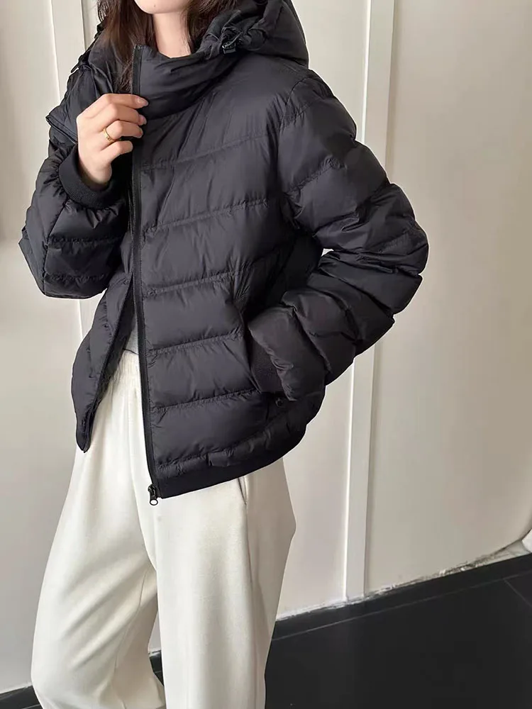 Fashion Patchwork Down Jacket for Women Winter Warm Fluffy Hooded Parkas Coats Korean Loose Splicing Casual Zipper Outerwear