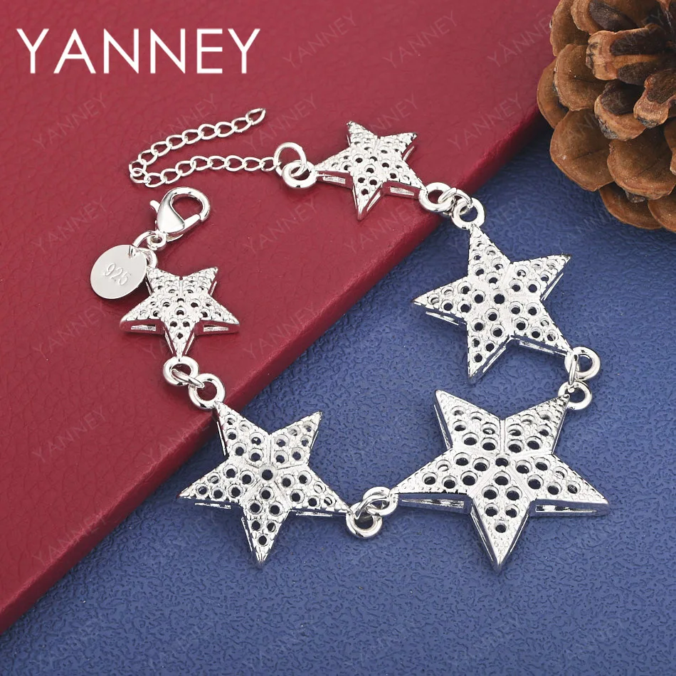 

925 Sterling Silver 8 Inch Exquisite Star Bracelet Women's Party Engagement Fashion Wedding Jewelry Gift
