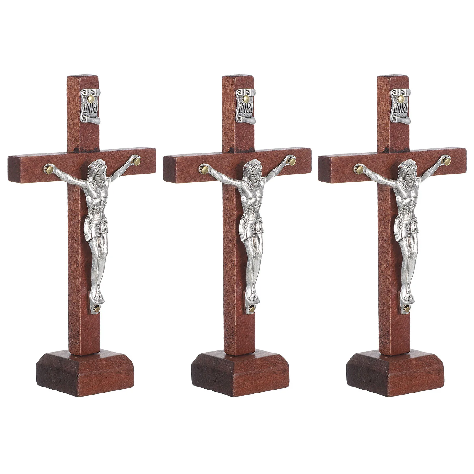 

3pcs Wooden Table Decor Religious Faith Christian Standing Altar Home Decorative Wooden Crosses Tabletop Prayer