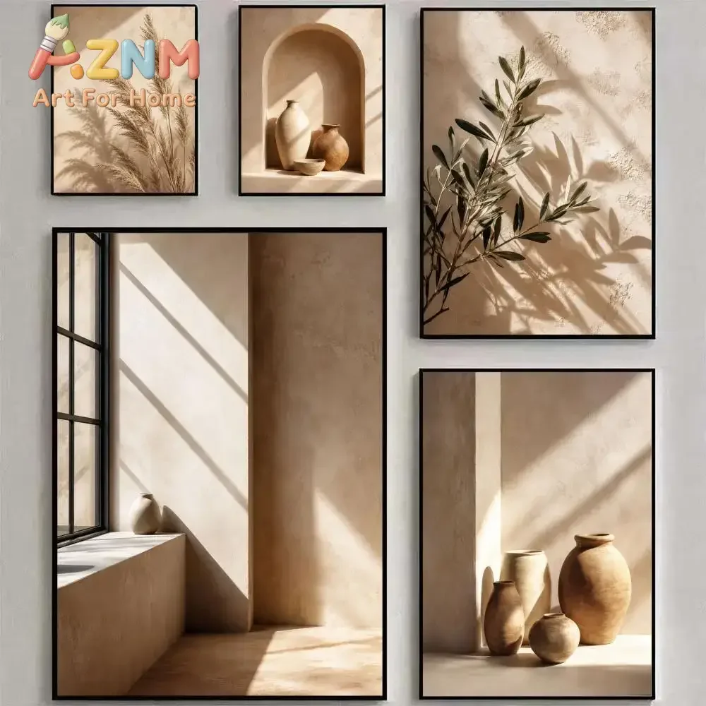 Neutral Beige Boho Poster Wall Art Print Stickers Suitable for Office Bar Parlor Living Room Home Decor Gift