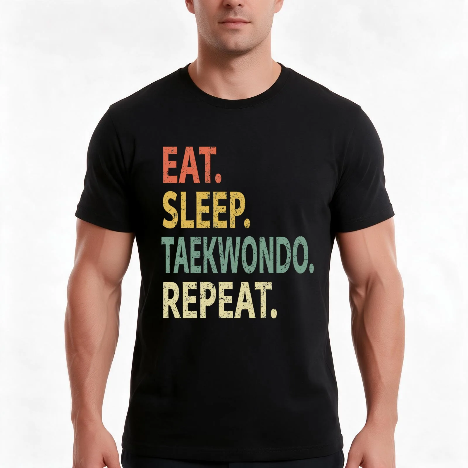 Eat Sleep Taekwondo Repeat T-Shirt, Summer Casual Cotton Tee, Oversized Streetwear Tops, Vintage Graphic Print, Unisex Men Women