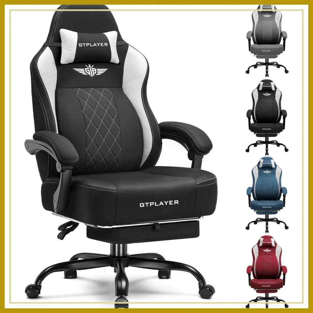

Big and Tall Gaming Chair Breathable Fabric with Lumbar Support Footrest