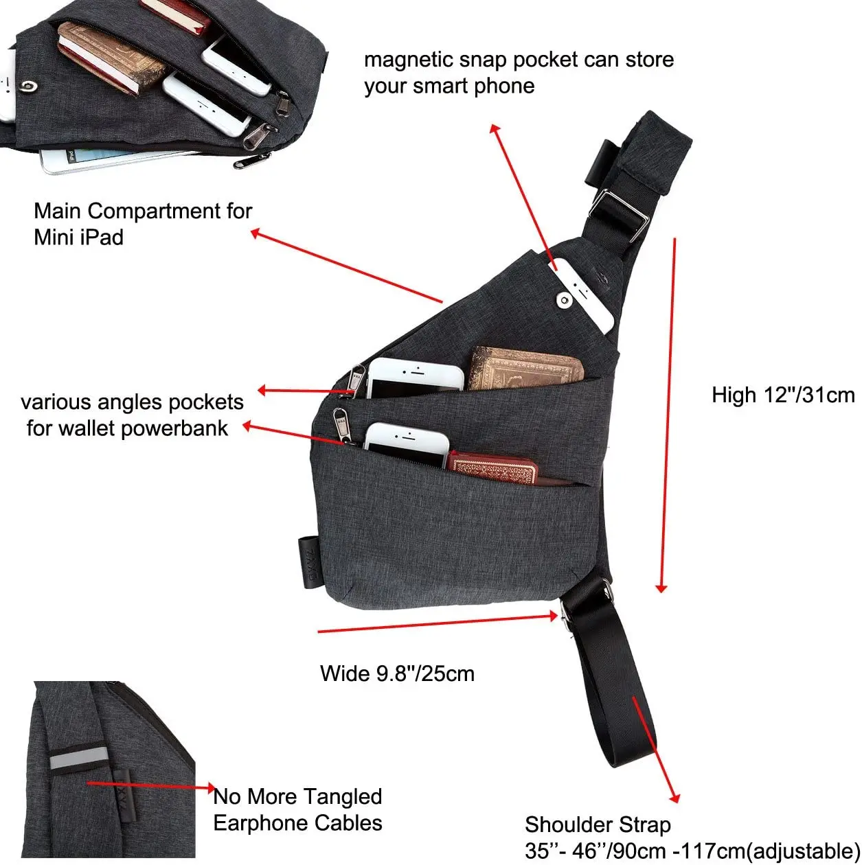 Funda táctica oculta para pistola de una sola habitación para hombre, bolsa antirrobo, bolsa de pecho, bolsa de mensajero, funda para pistola Glock