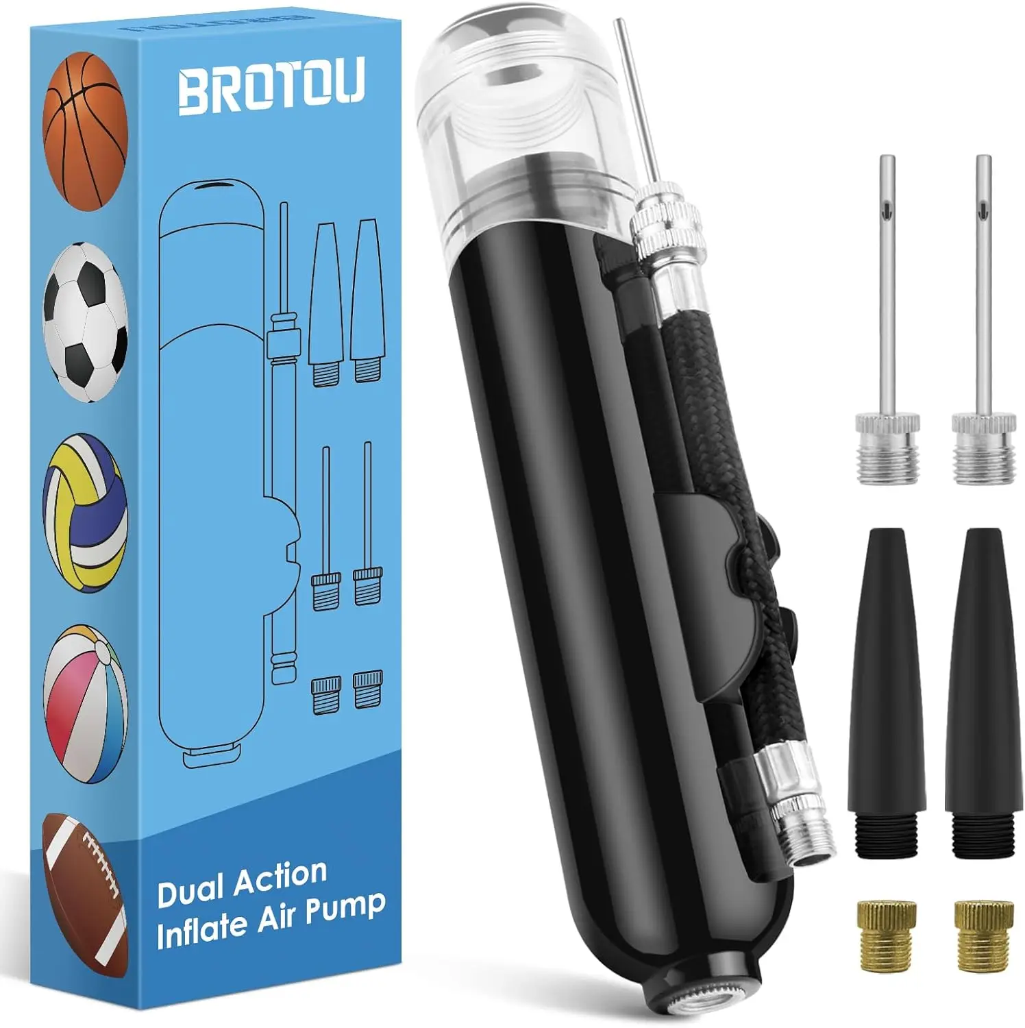 

Dual Action Ball Pump with 3 Needles & 2 Nozzles for Soccer, Basketball, Volleyball, Balloons, Bikes