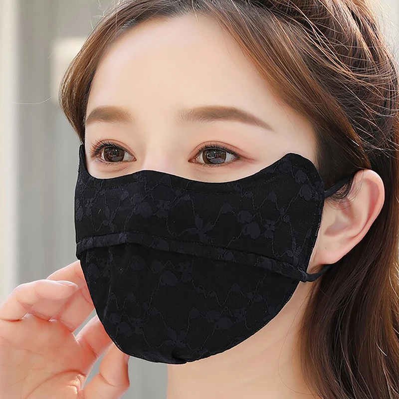 Universal Summer Thin Sunscreen Lace Mask Sunshade Solid Color Sunscreen Face Cover Strap Hanging Ear UV Protection Mask