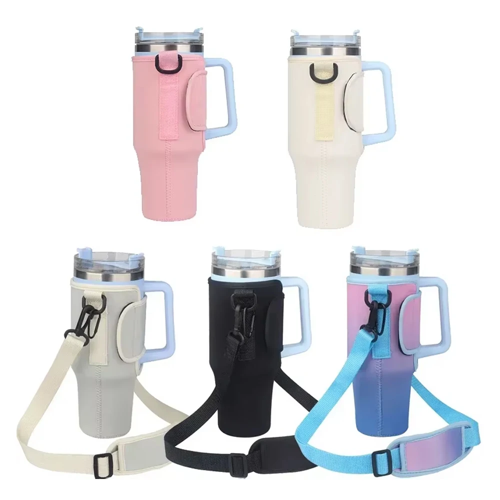 Sac de transport pour bouteille d'eau de 40 oz, housse pour thermos, porte-bouteille d'eau, sangle d'épaule réglable, mug