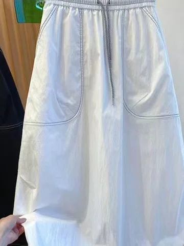 

Черная рабочая одежда, свободная юбка-миди длиной до колена с высокой талией, прозрачная юбка трапециевидной формы с вышивкой, китайское производство